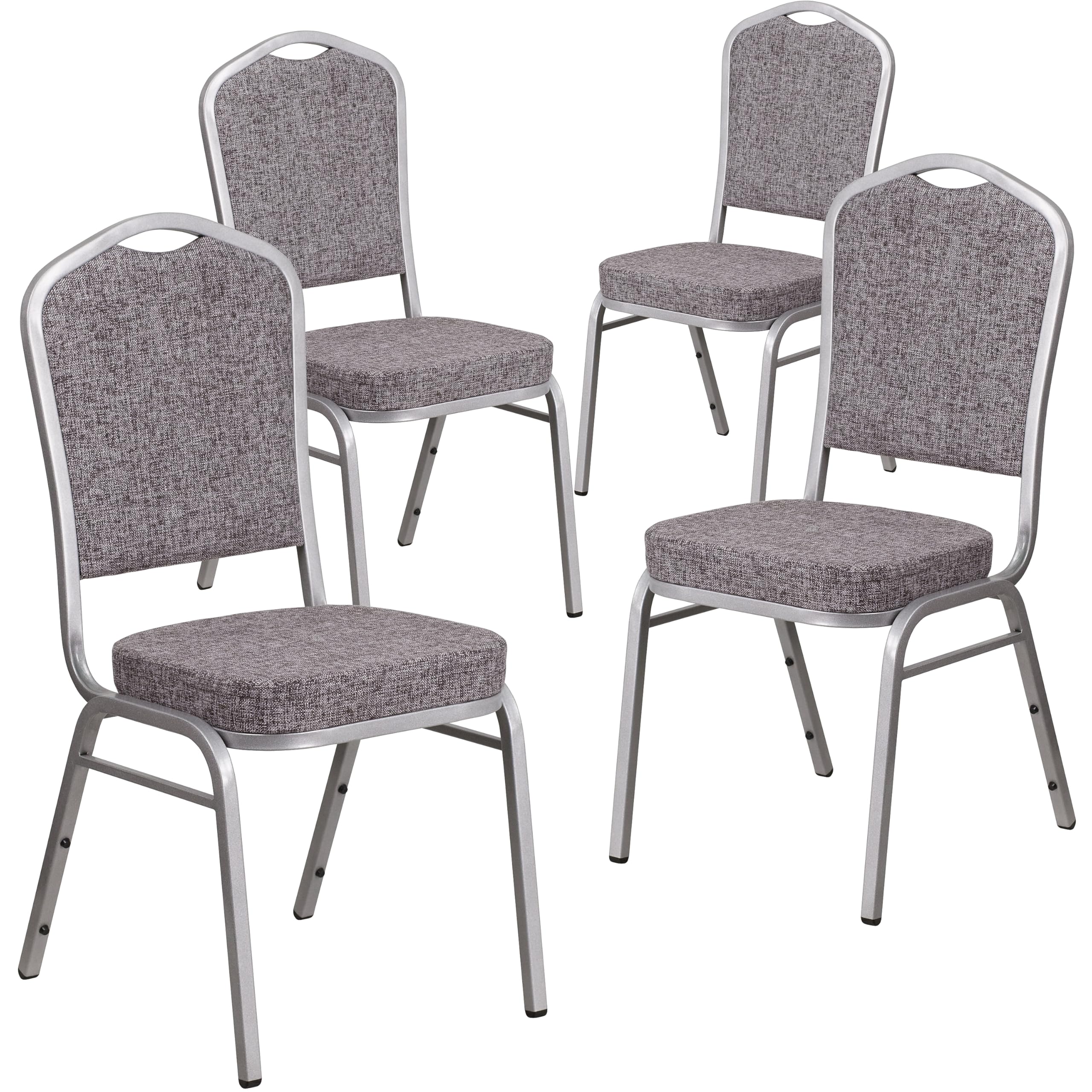 4 Pk. Stacking Chair with Herringbone Fabric and 2.5 Thick Seat - Silver Frame