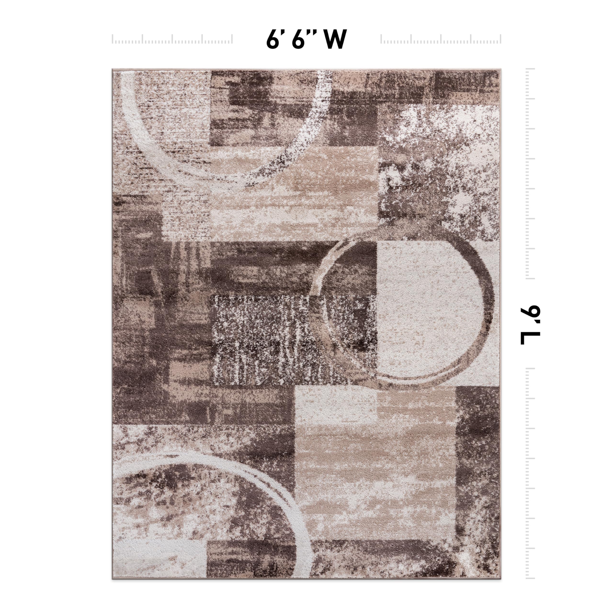 Rugshop Contemporary Abstract Circle Design Soft Area Rug 6' 6'' X 9' Brown