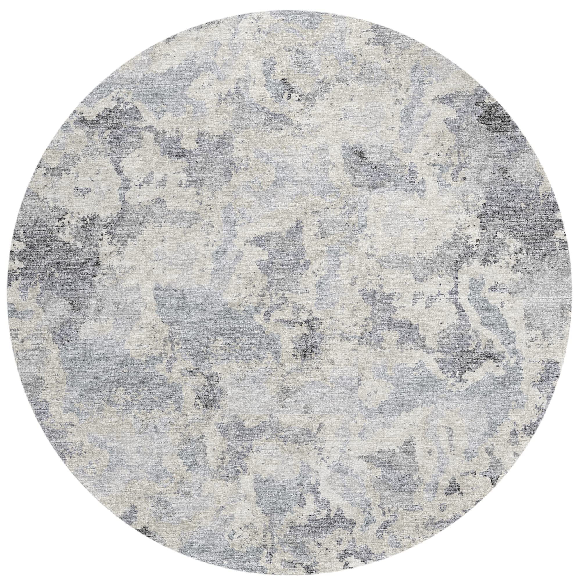 Addison Rugs Indoor/Outdoor Accord Aac32 Gray Washable 8' X 8' Indoor Outdoor Round Rug, Easy Clean, Machine Washable, Non Shedding, Bedroom, Living Room, Dining Room, Kitchen, Patio Rug