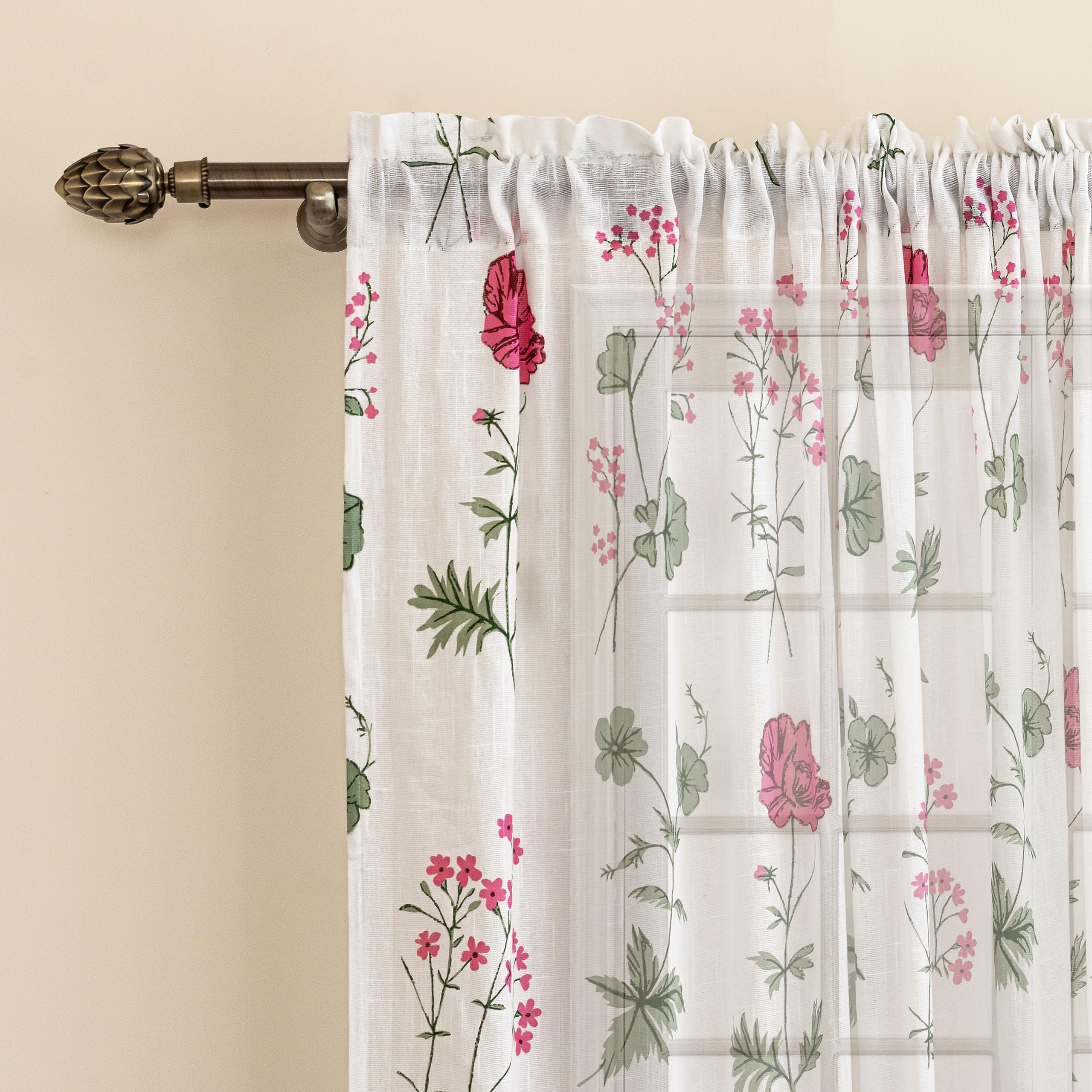 Homemonde Transparent Curtain 9 Feet Long Door  Cotton Sheer Floral Printed Curtains For Home Decoration, Pack Of 2  (Top Styl