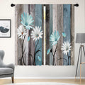 Laifzere Teal Farmhouse Daisy Curtains, Wooden Flower Window Curtains 42X63 Inch For Bedroom Living Room Decor, Rustic Floral Bu