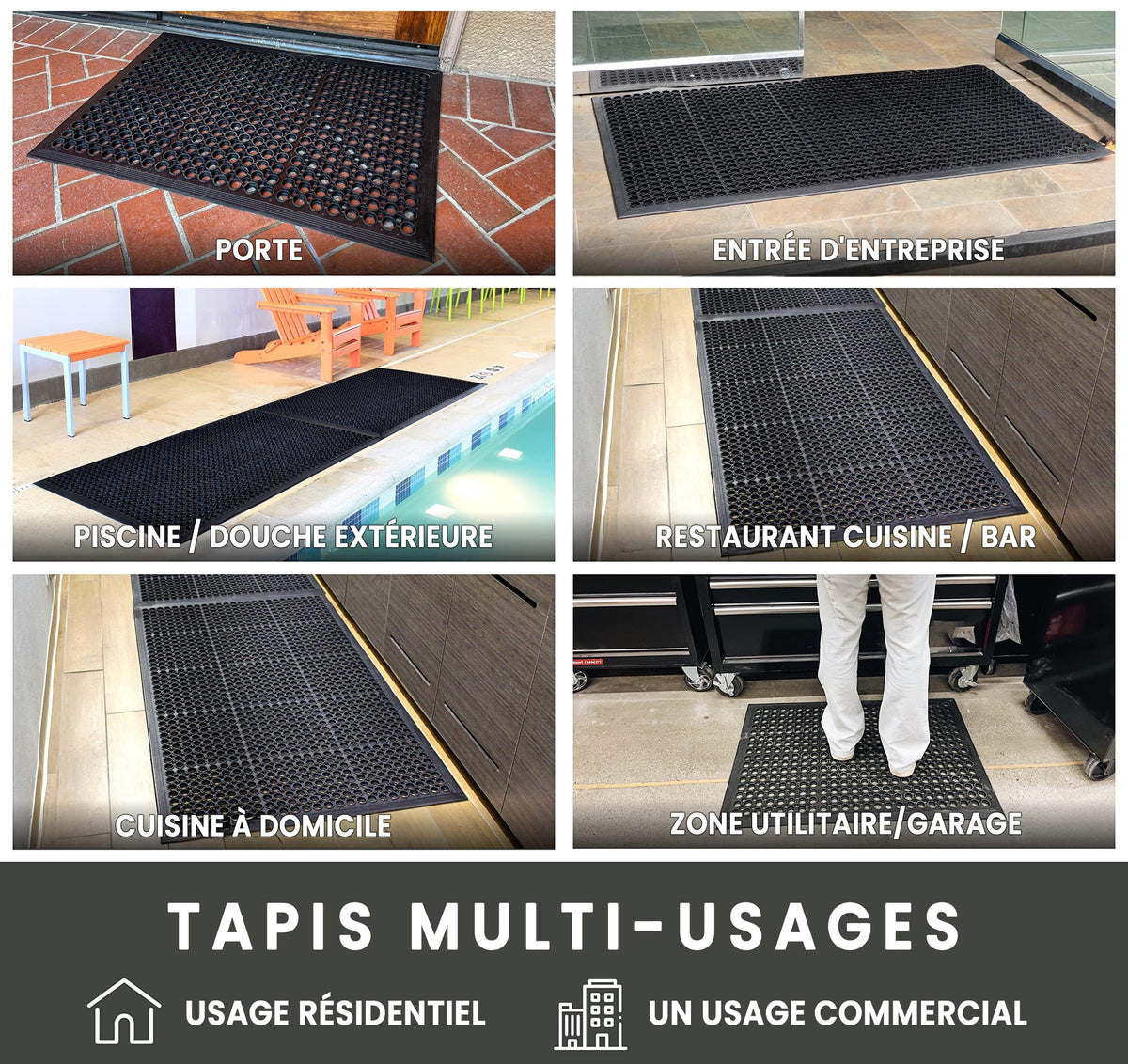 Envelor Anti Fatigue Rubber Floor Mat Non-Slip Restaurant Mat For Floors Bar Drainage Mat Doormat Utility Garage Home Slip Pool Entry 24 X 36 Inches
