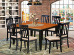 East West Furniture PFAN9-BCH-C 9 Piece Dining Room Set Includes a Square Kitchen Table with Butterfly Leaf and 8 Linen Fabric Upholstered Dining Chairs, 54x54 Inch, Black & Cherry