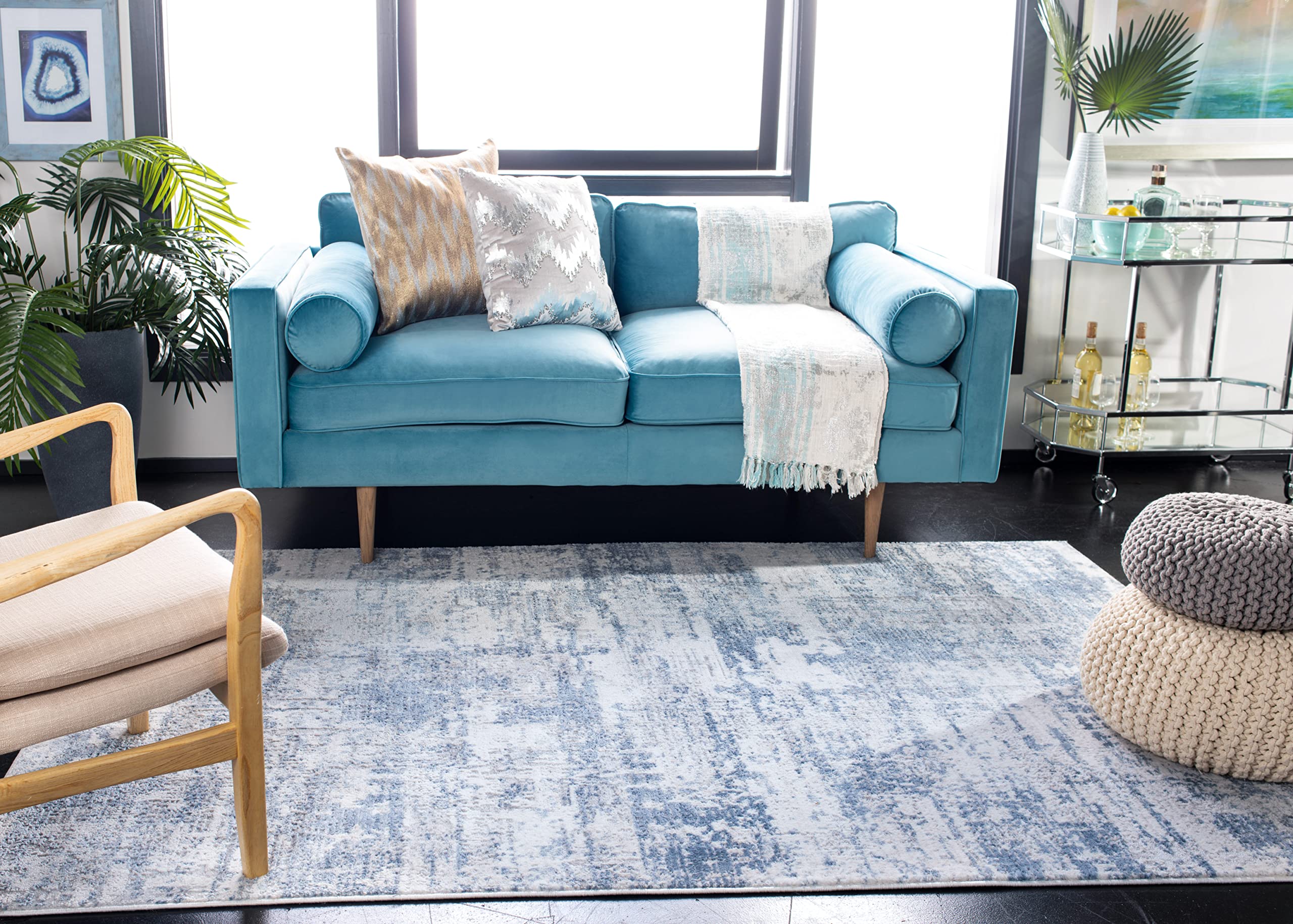 Safavieh Amelia Collection Area Rug - 9' X 12', Ivory & Blue, Modern Abstract Design, Non-Shedding & Easy Care, Ideal For High T