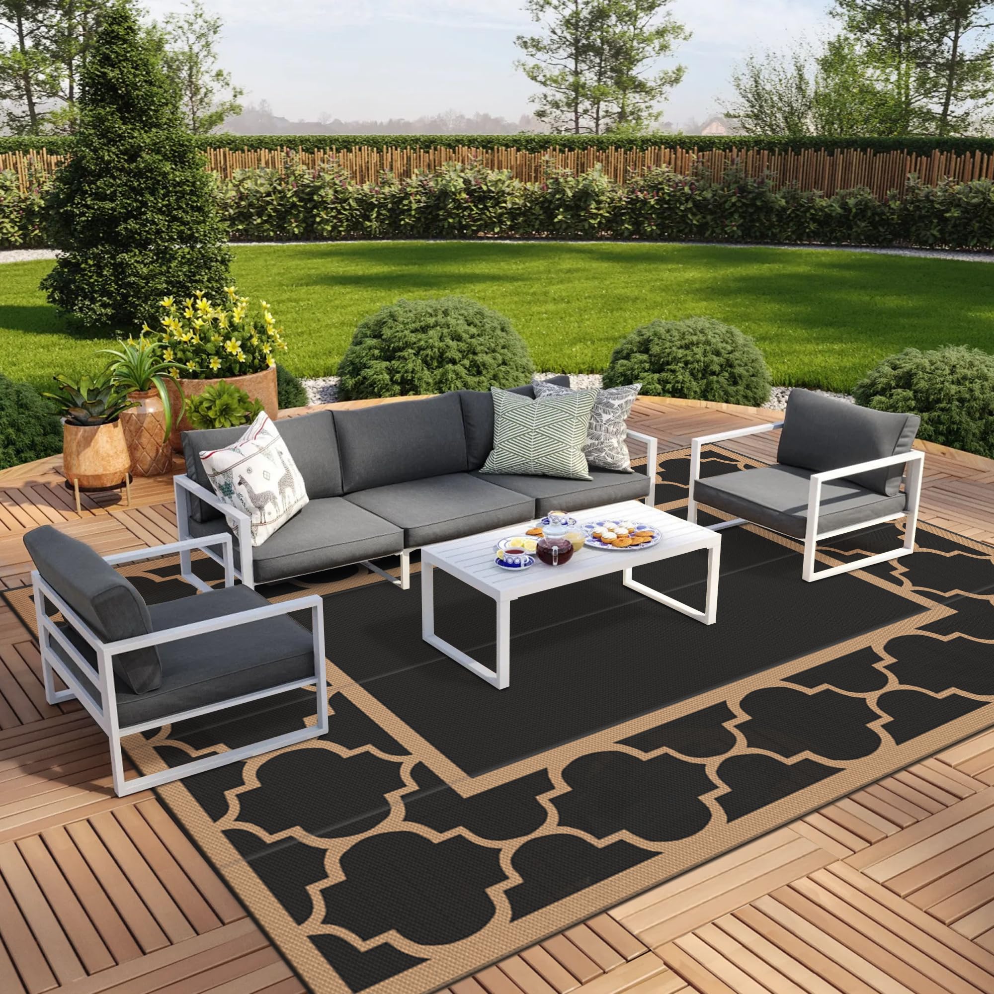 GENIMO 10 ' x 14 ' Outdoor Rug Waterproof for Patio Decor, Foldable Reversible Plastic Straw Area Rugs Mat for Camper, Outside C