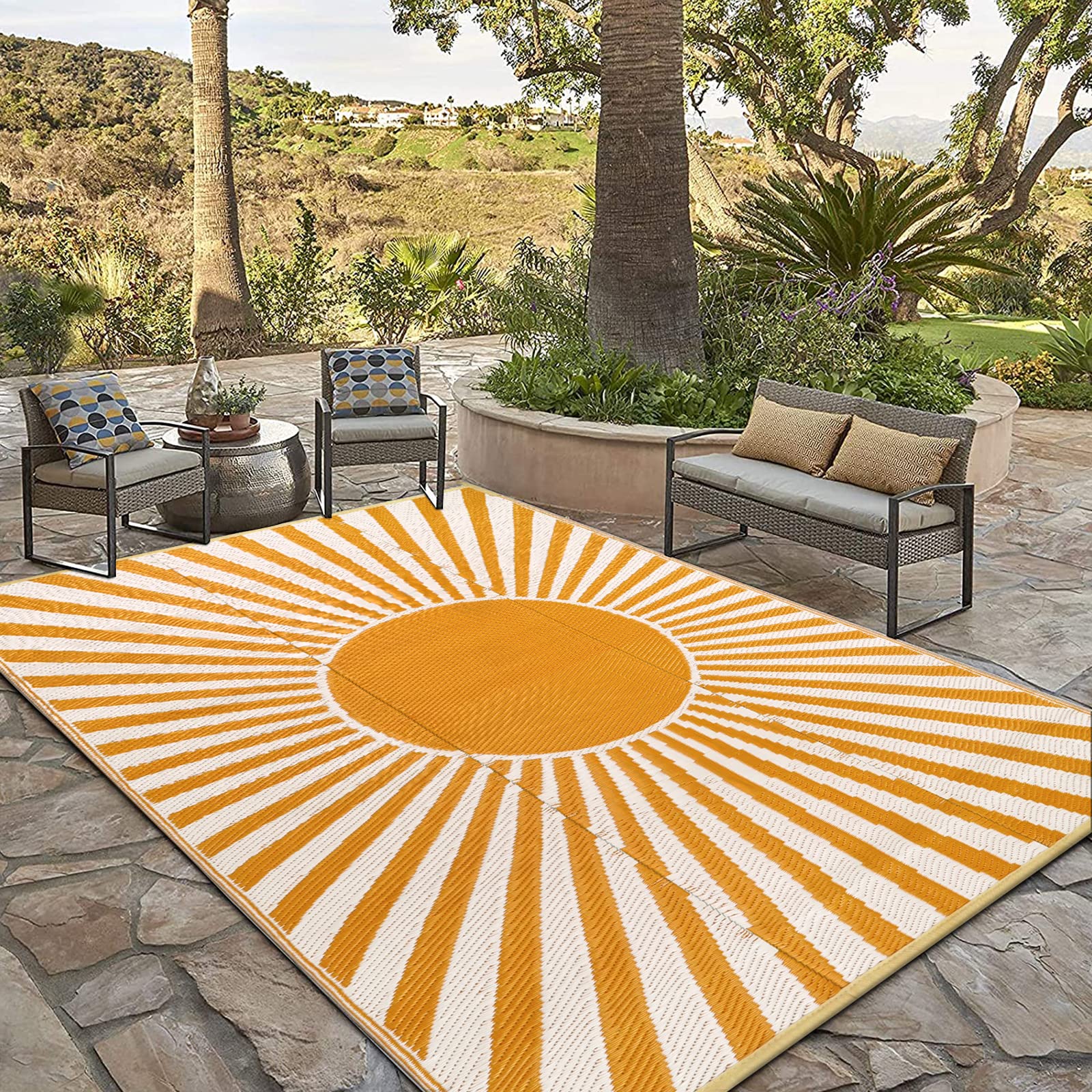 Anidaroel Outdoor Area Rug For Patio Clearance 6X9Ft Waterproof, Reversible Plastic Straw Rug Outside Rug, Stain & Uv Resistant