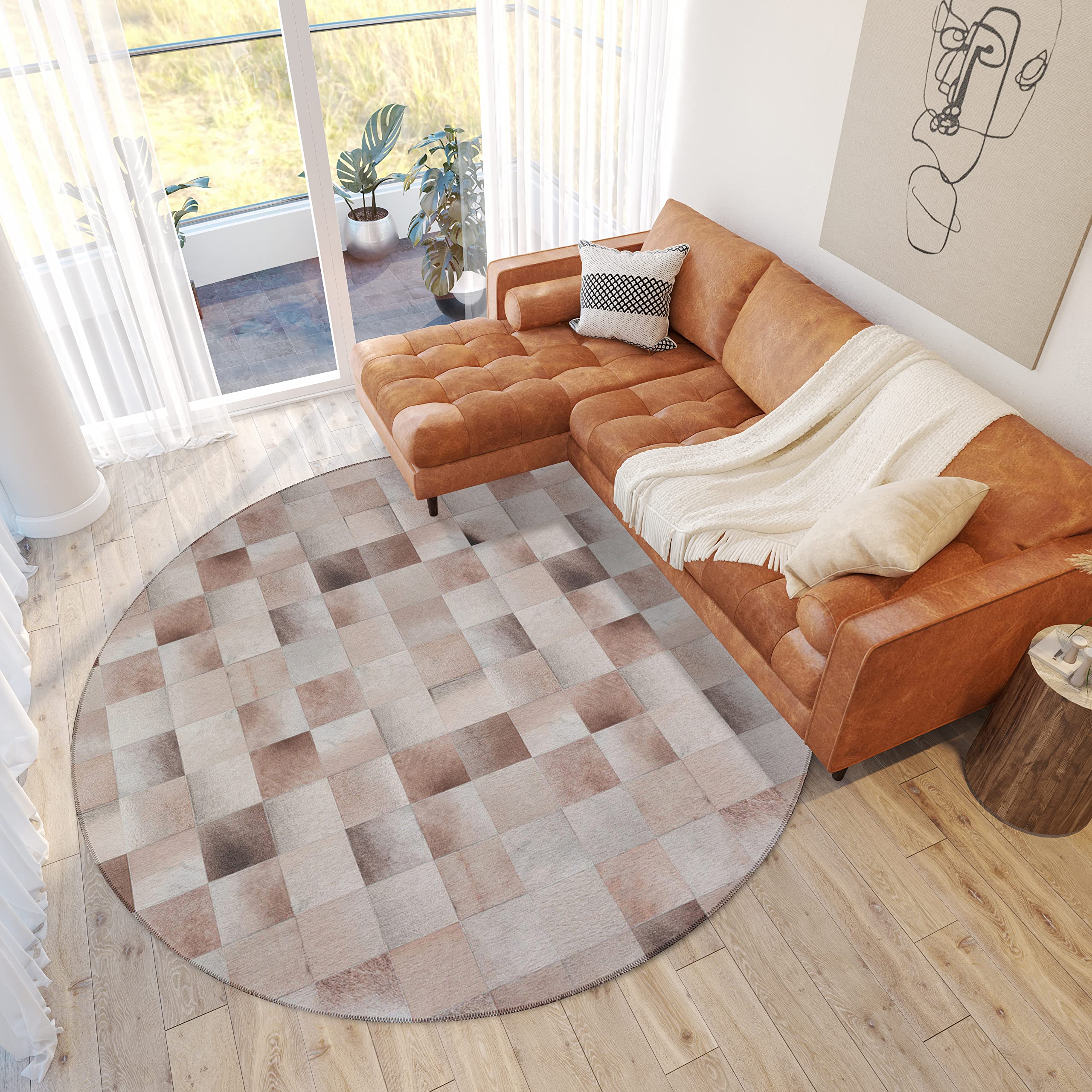 Dalyn Rugs Durango Patchwork Faux Cowhide Ss10 Khaki 8' X 8 Rug'
