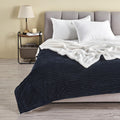 Ribbed Texture Reversible Navy Throw Blanket, Fluffy And Luxurious King Blanket (90' X 102' Blanket, Navy)