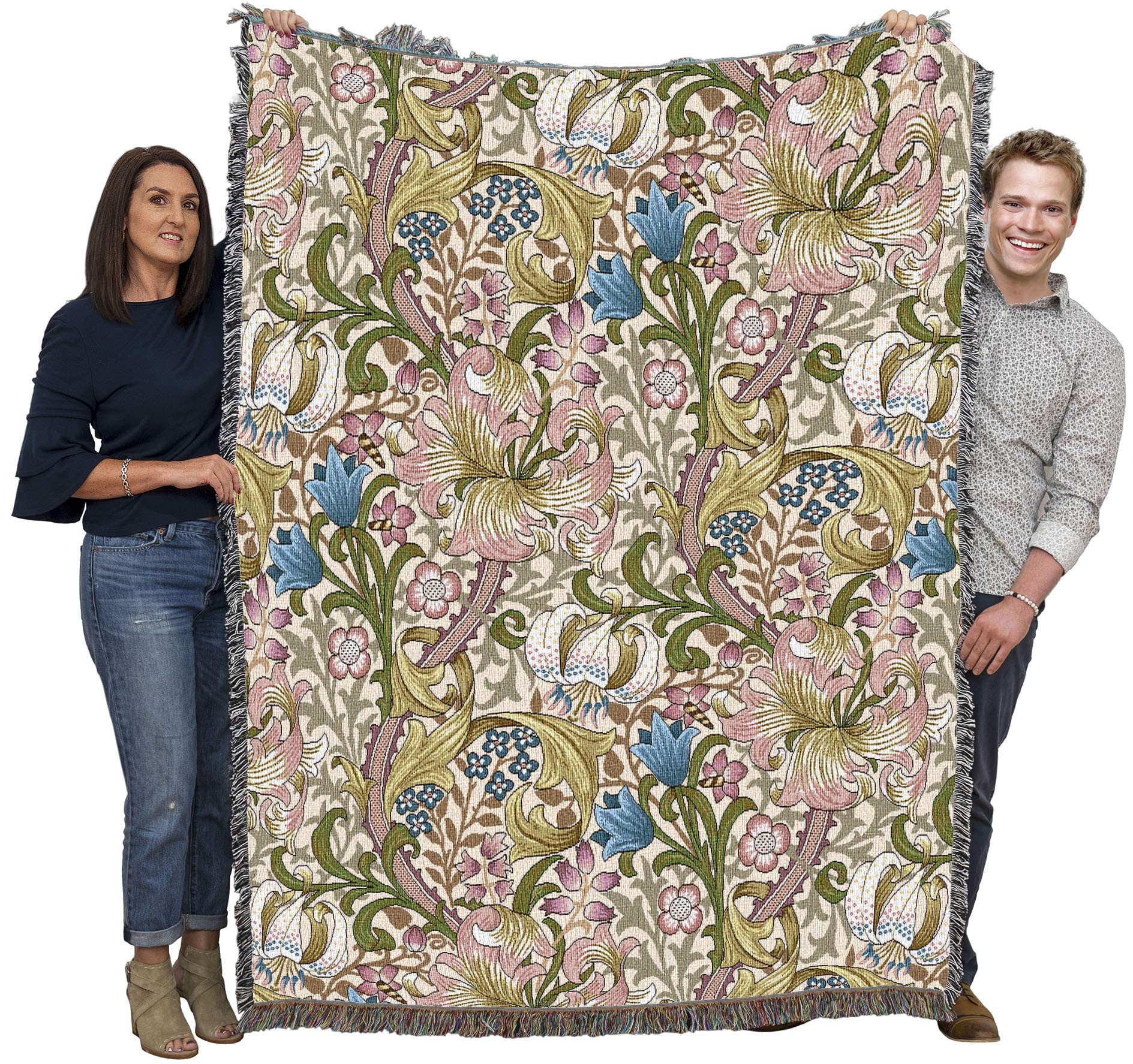 Pure Country Weavers William Morris Golden Lily Pink Blanket - Arts & Crafts - Gift Tapestry Throw Woven From Cotton - Made In T