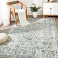 jinchan Area Rug 5x7 Washable Rug Vintage Rug Indoor Thin Rug Retro Accent Rug Distressed Carpet Blue Multi Floral Print Mat Cou