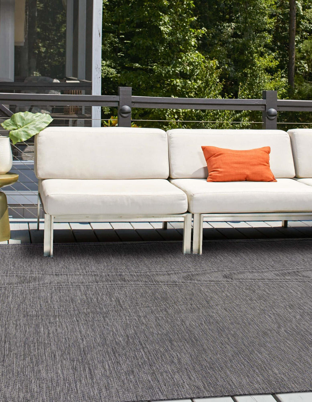 Unique Loom Collection Casual Transitional Solid Heathered Indoor/Outdoor Flatweave Area Rug (13' Square, Black/Ivory)