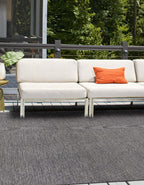 Unique Loom Collection Casual Transitional Solid Heathered Indoor/Outdoor Flatweave Area Rug (13' Square, Black/Ivory)