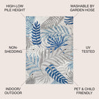 Jonathan Y Amc100A-3 Tropics Palm Leaves Indoor Outdoor Area-Rug Bohemian Floral Easy-Cleaning High Traffic Bedroom Kitchen Backyard Patio Porch Non Shedding, 3 X 5, Gray/Blue