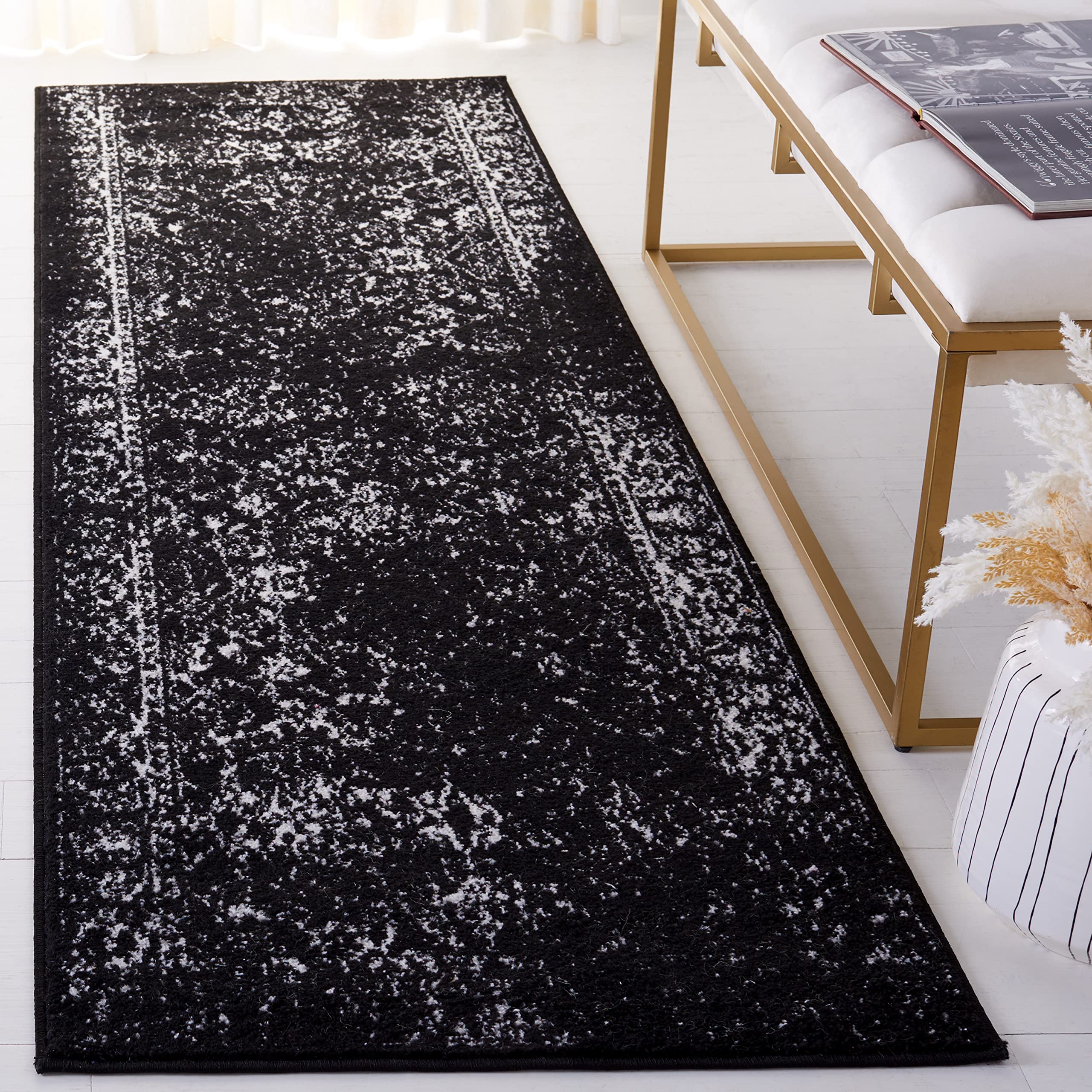 Safavieh Adirondack Collection Runner Rug - 26 x 8, Black & Ivory, Oriental Distressed Design, Non-Shedding & Easy Care, Ideal