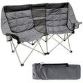 Easygo Product Camping Chair - Double Love Seat Heavy Duty Oversized - Folds Easily And Is Padded, Black Grey