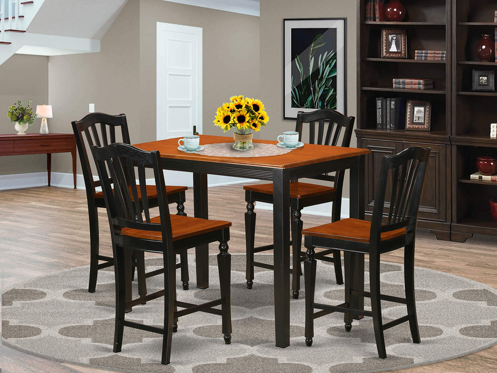 East West Furniture YACH5-BLK-W 5 Piece Counter Height Set Includes a Rectangle Kitchen Table and 4 Dining Room Chairs, 30x48 Inch