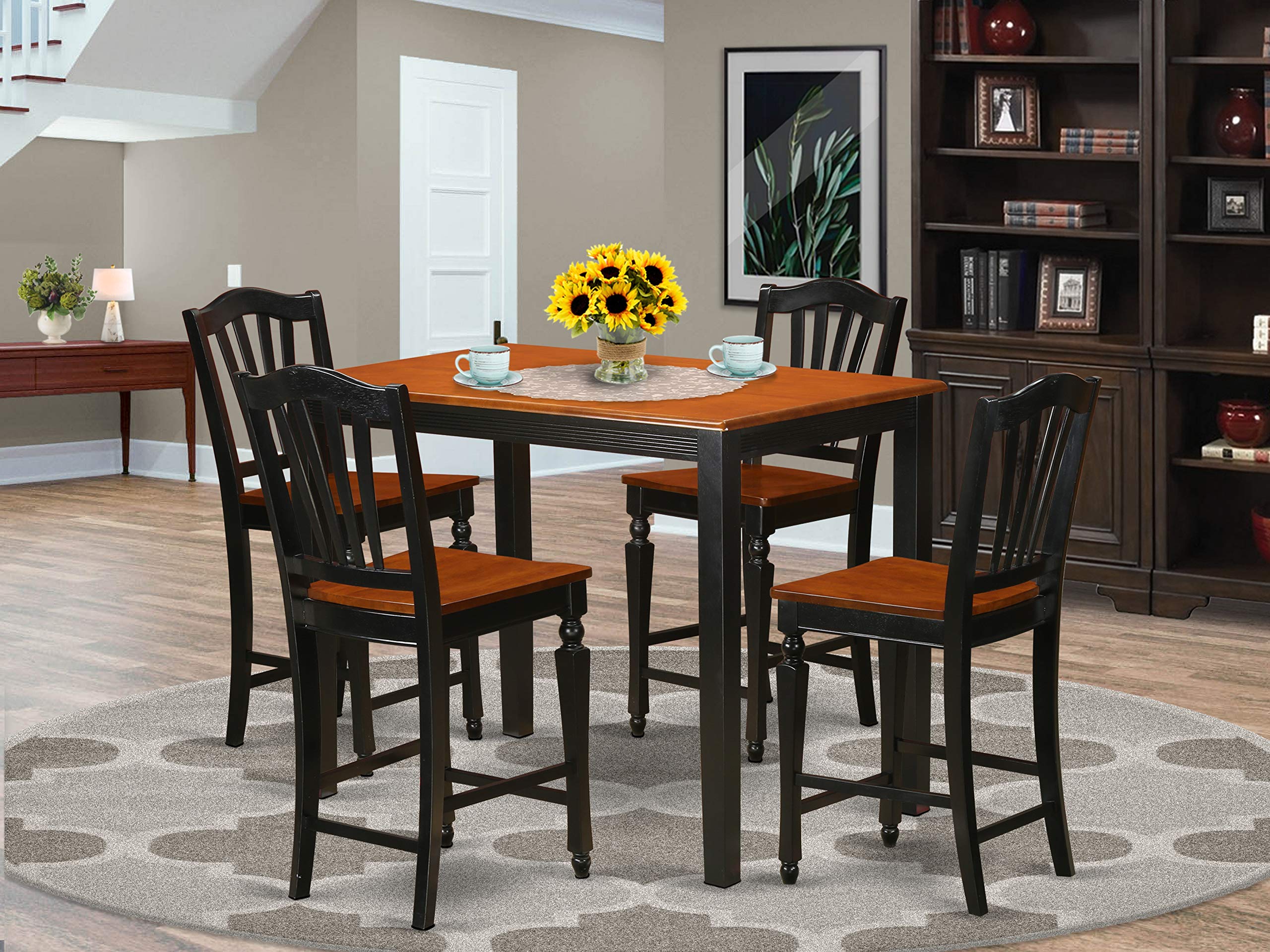 East West Furniture YACH5-BLK-W 5 Piece Counter Height Set Includes a Rectangle Kitchen Table and 4 Dining Room Chairs, 30x48 Inch