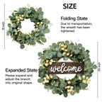 Sggvecsy Green Artificial Eucalyptus Wreath With Welcome Sign 20In Spring Summer Wreath With White Berries For Front Door Wall W