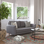 Flash Furniture Evie Mid-Century Modern Sofa - Stone Gray Faux Linen Fabric Upholstery - Real Wood Frame And Legs