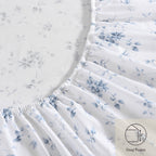 Laura Ashley Home - Queen Sheets, Soft Sateen Cotton Bedding Set - Sleek, Smooth, & Breathable Home Decor (Garden Muse Blue, 4 Pieces, Queen)