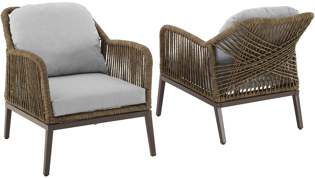Crosley Furniture Haven 2-Piece Outdoor Chair Set, Wicker Patio Chairs for Conversation, Porch, Deck, Light Brown with Light Gray Cushions