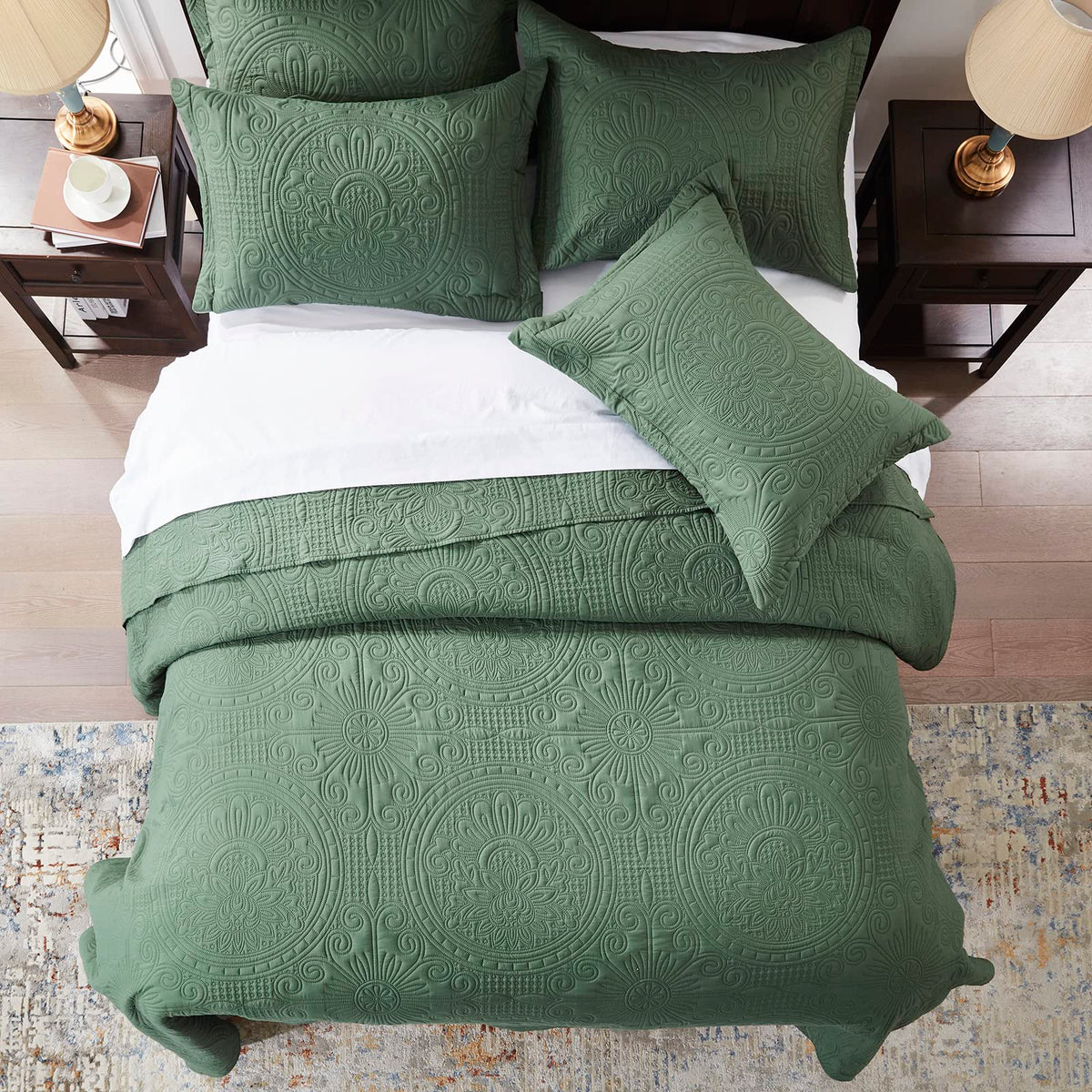 Anluoer Quilt Queen Size Bedding Set-Olive Green Embossed, Bedspreads-Lightweight Summer Soft Microfiber Bedspread, Bed Coverlet