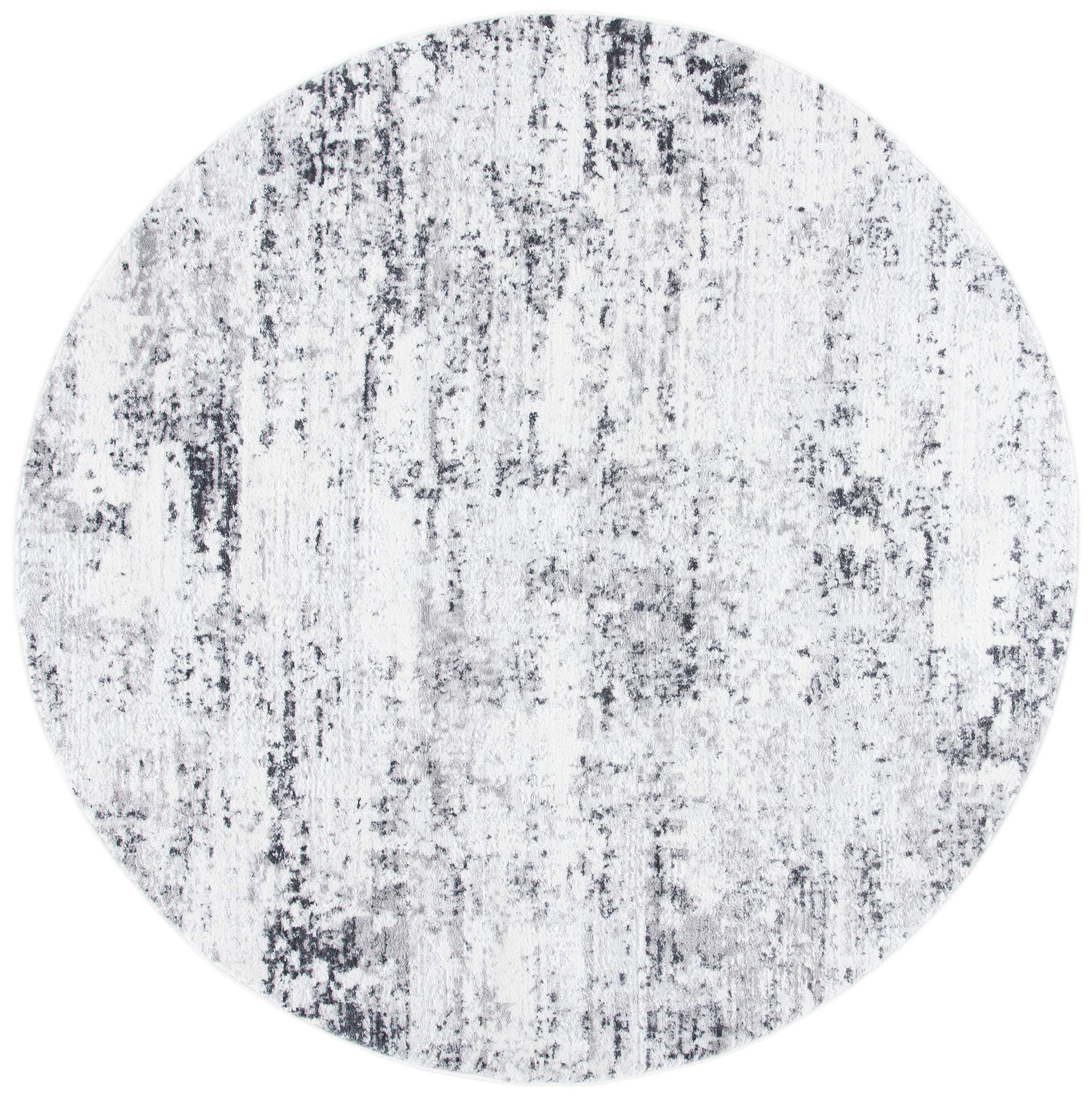 Safavieh Amelia Collection Area Rug - 10' Round, Ivory & Grey, Modern Abstract Design, Non-Shedding & Easy Care, Ideal For High
