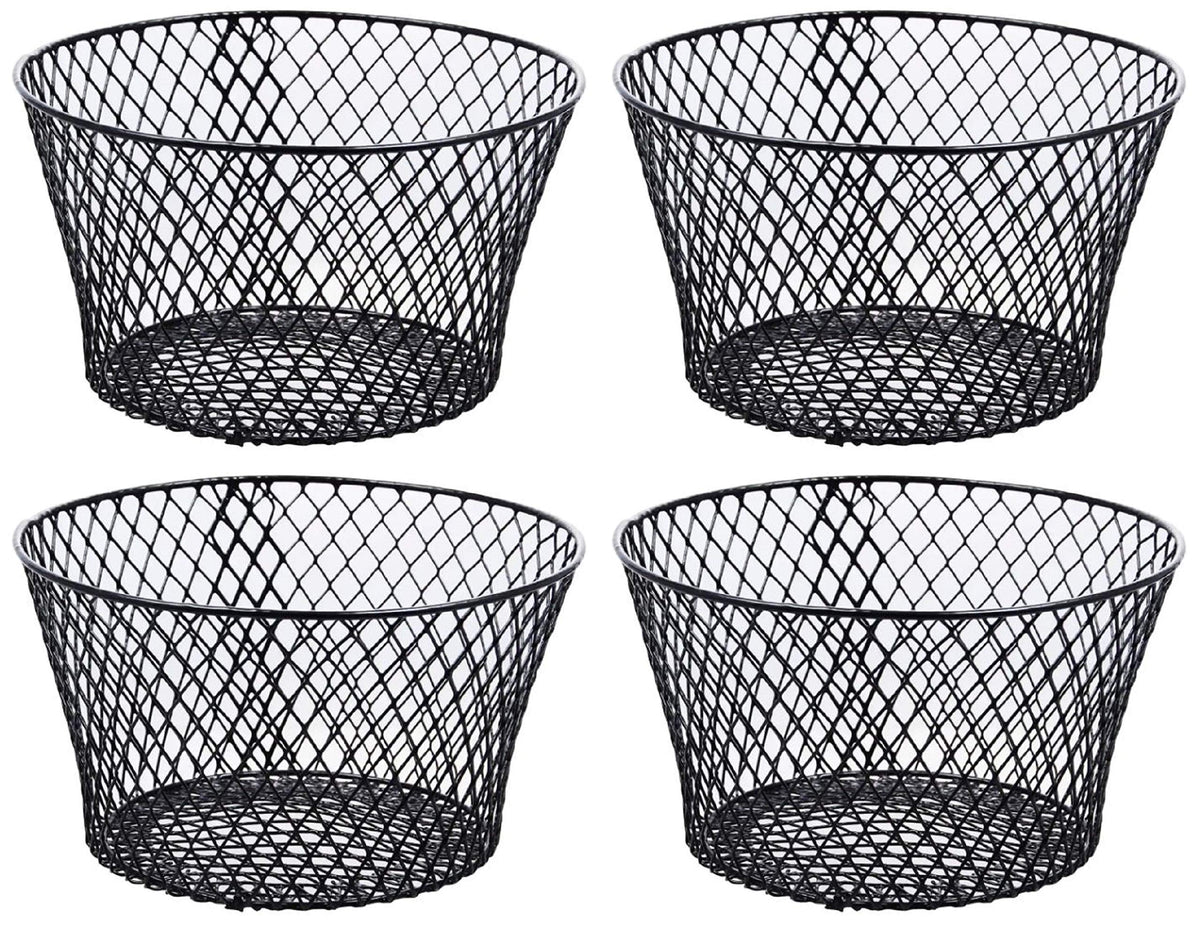 Small Metal Rectangular, Oval and Round Wire Baskets with Handles, Black and White, 4-ct Sets (Round Black Without Handles)