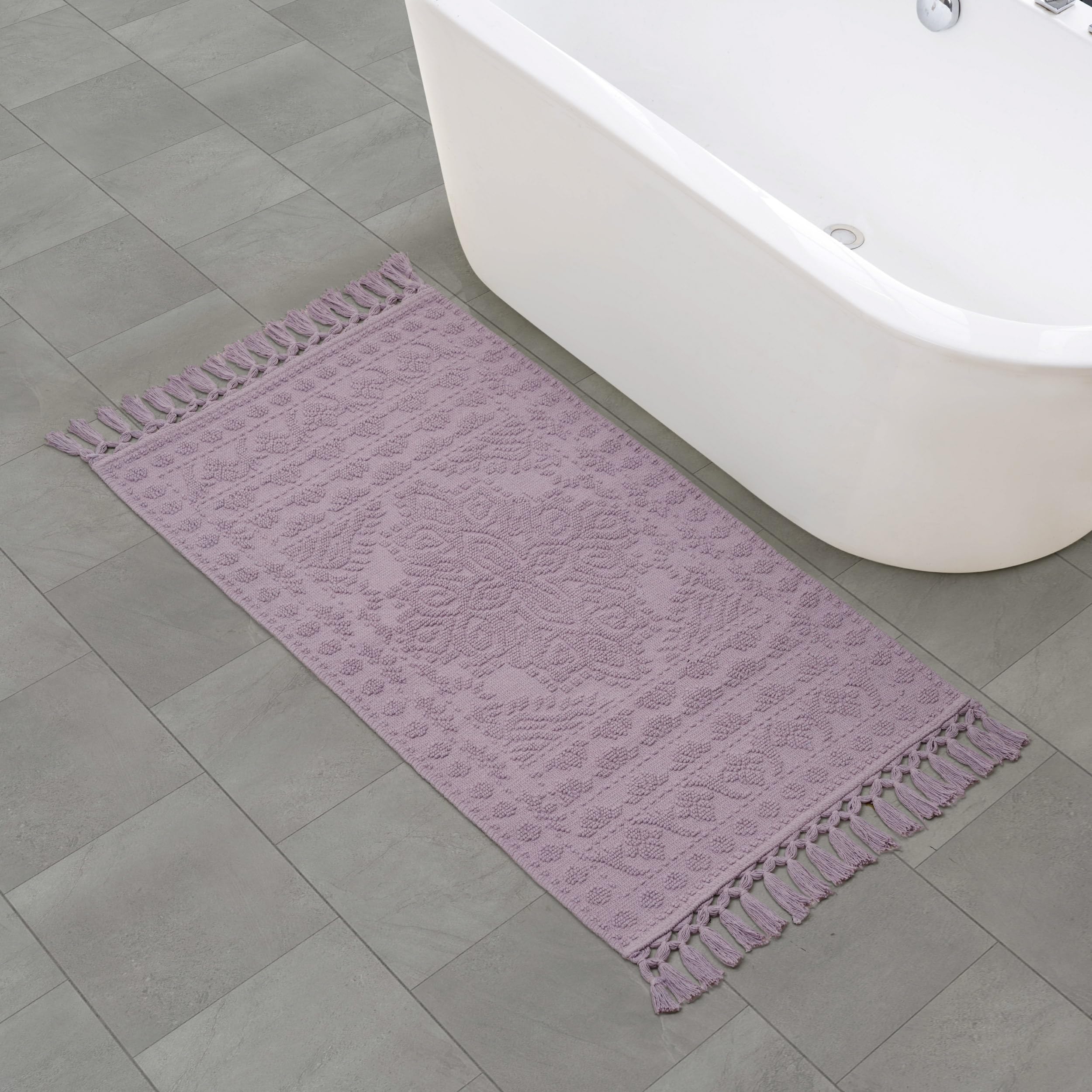 French Connection Nellore Fringe 26 x 49 in. Bath Rug, Light Purple