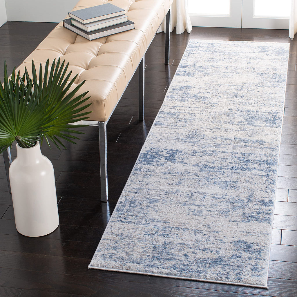SAFAVIEH Amelia Collection Runner Rug - 2'2'' x 12', Ivory & Blue, Modern Abstract Design, Non-Shedding & Easy Care, Ideal for H