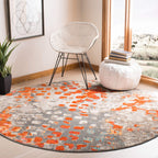 SAFAVIEH Madison Collection Area Rug - 8' Round, Grey & Orange, Boho Abstract Distressed Design, Non-Shedding & Easy Care, Ideal