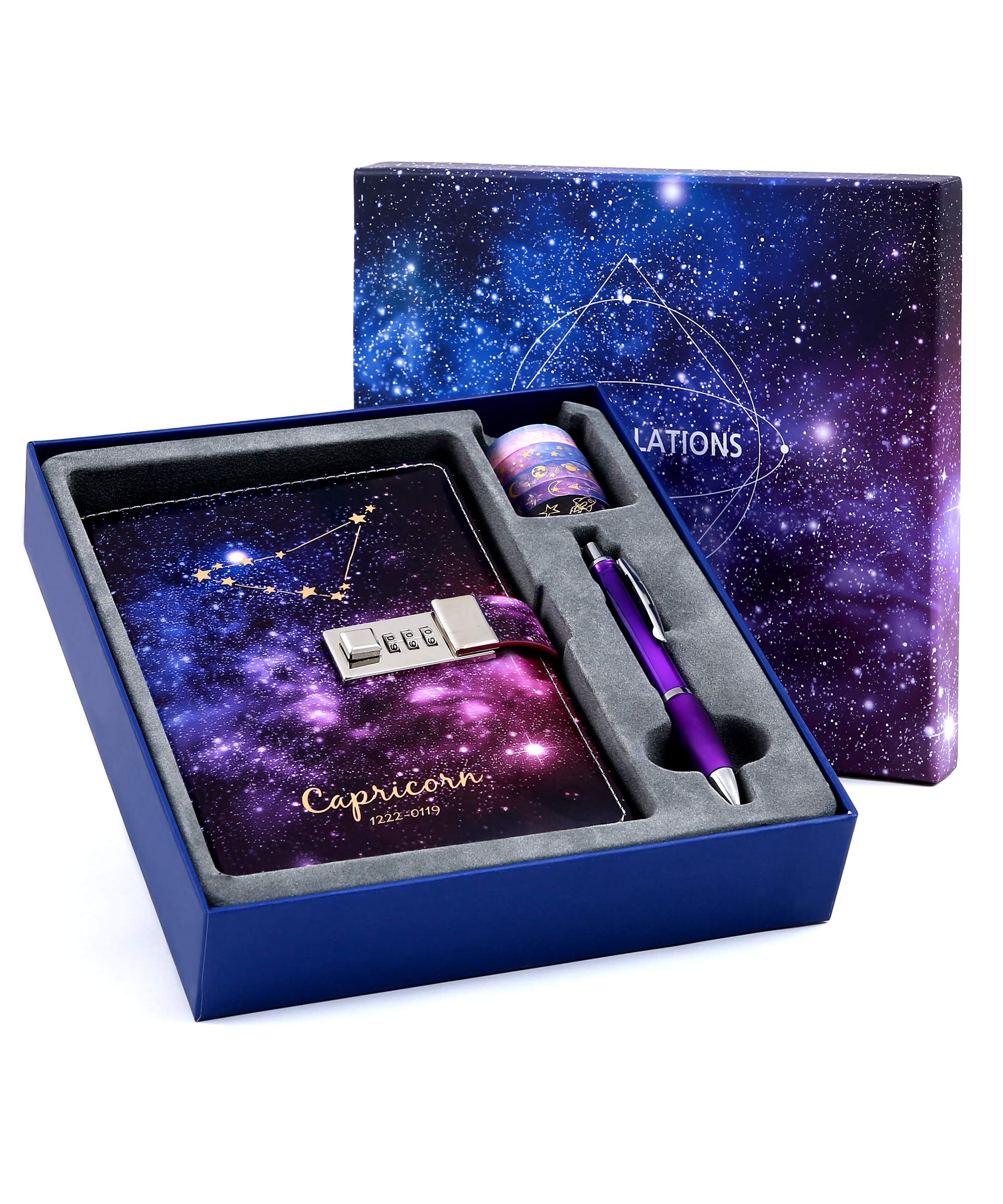 Starry Constellation Lock Diary Set Gift Box With Pen & Tapes For Kids Girls Boys Women Combination Lock Journal Notebook Best L