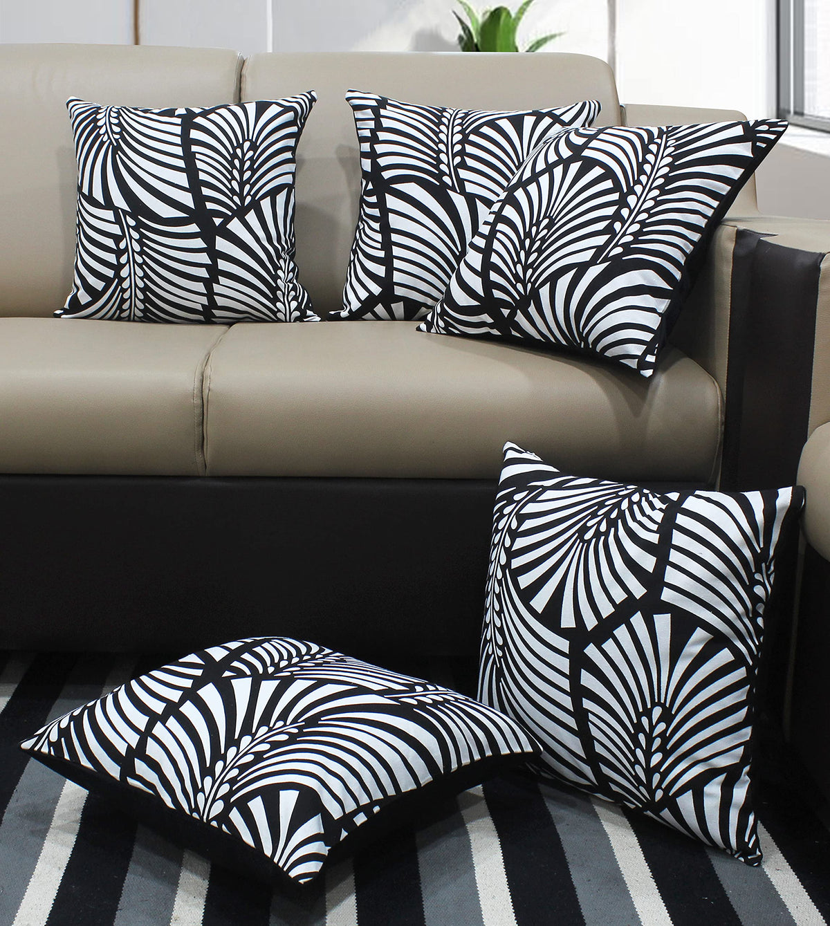 Airwill Cotton Themed Cushion Covers For Cushions & Pillows (Black & White, Pack Of 5)