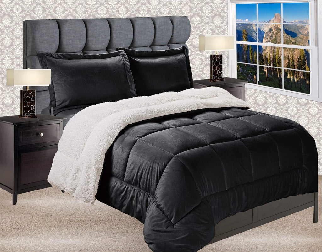 Elegant Comfort Premium Quality Heavy Weight Micromink Sherpa-Backing Reversible Down Alternative Micro-Suede 3-Piece Comforter 