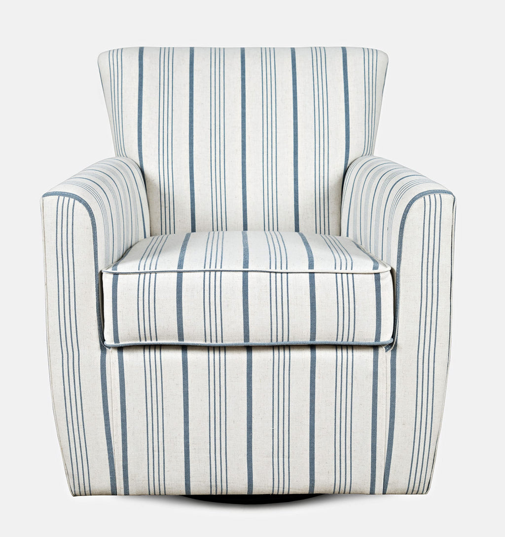 Jofran Blakely Harper Classic Contemporary Swivel Upholstered Accent Chair. Blue Stripe