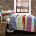 Cozy Line Home Fashions 100% Cotton Boho Striped Cottage Reversible Quilt Bedding Set Coverlet Bedspread (Bohemian Stripe, Queen