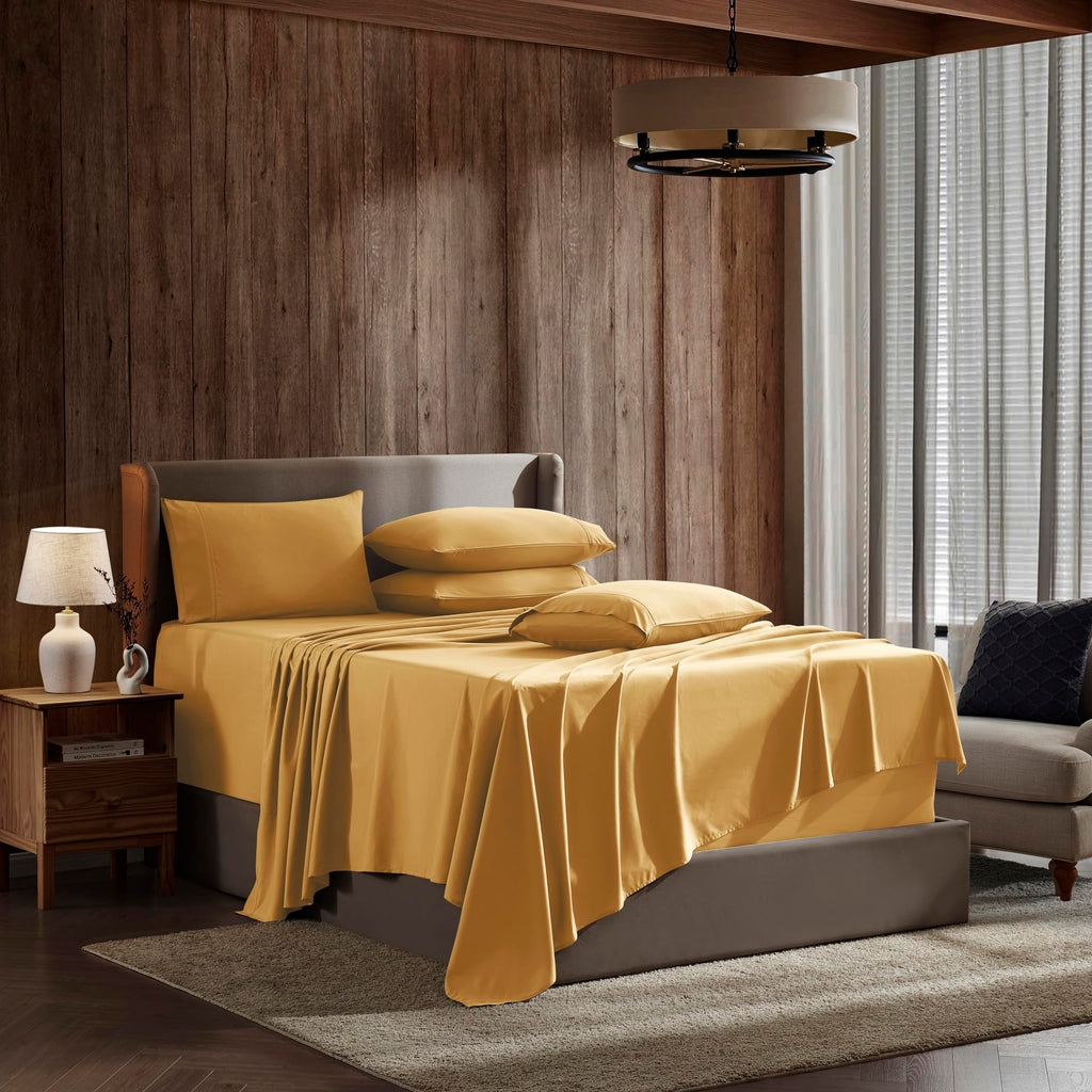 Nestl Extra Deep Pocket Split King Sheet Set - 7 Pc Soft Microfiber Split King Sheet Sets Deep Pocket - Fade Resistant Bedding Sheets & Pillowcases - Split King, Camel Gold