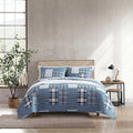 Eddie Bauer - Twin Quilt Set, Reversible Cotton Bedding With Matching Sham, Patchwork Plaid Home Decor (Hawthorne Blue, Twin)