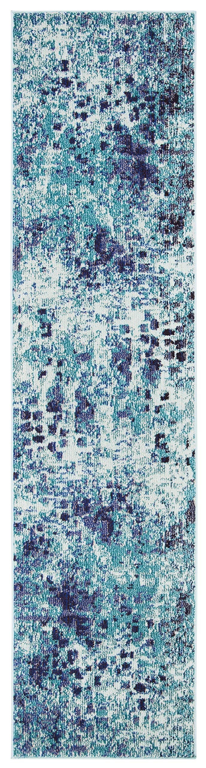 Safavieh Madison Collection Runner Rug - 2'2'' X 14', Turquoise & Navy, Boho Abstract Distressed Design, Non-Shedding & Easy Car