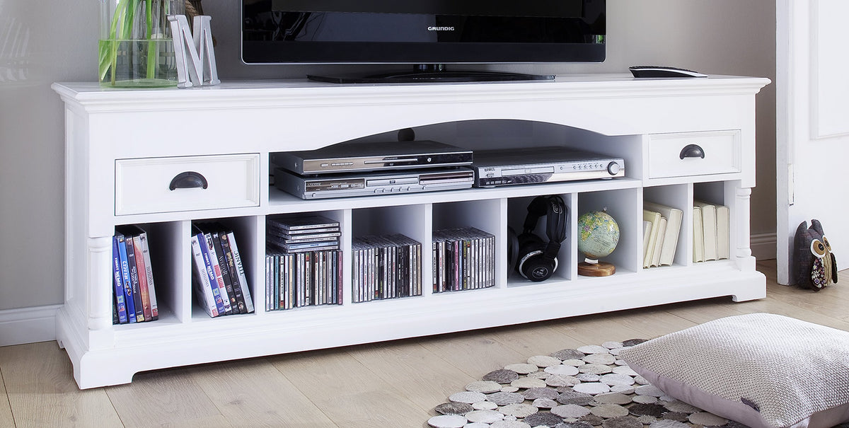 Novasolo Provence Pure White Mahogany Wood Tv Stand With Storage, Tier And 2 Drawers