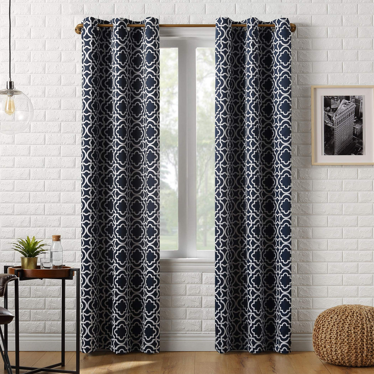 Sun Zero Barnett Trellis Blackout Grommet Curtain Panel, 40 x 95, Navy