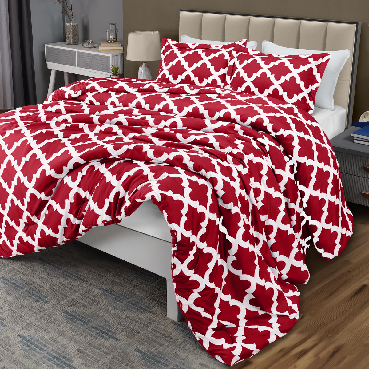 Utopia Bedding King Comforter Set Red, Printed Comforters King Size, 3 Piece Lightweight All Season Down Alternative Bedding Set