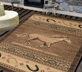 HR-Cabin Rug-Lodge, Cabin Nature and Animals Area Rug-Modern Southwestern Design Cabin Area Rug-Abstract, Chocolate-Horse/Horse 