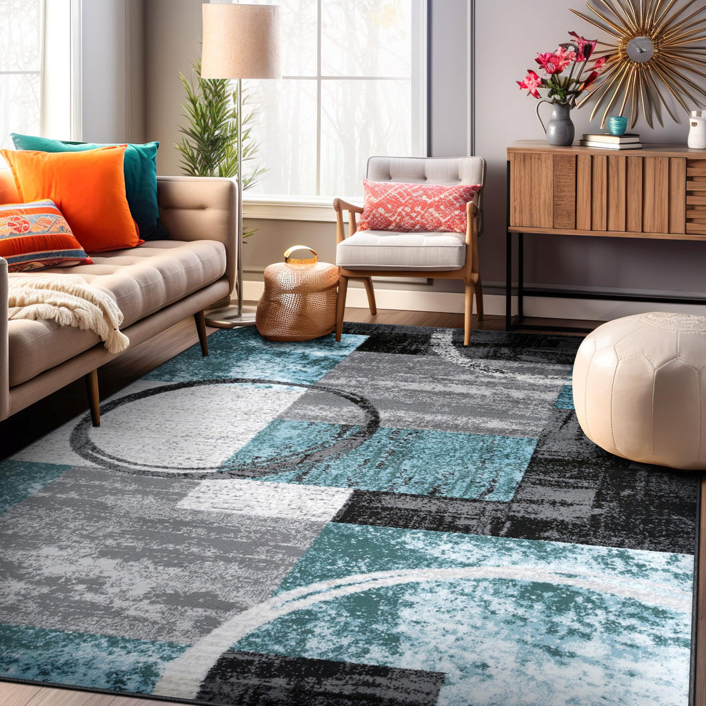 Rugshop Contemporary Abstract Circle Design Soft Area Rug 10' x 14' Gray