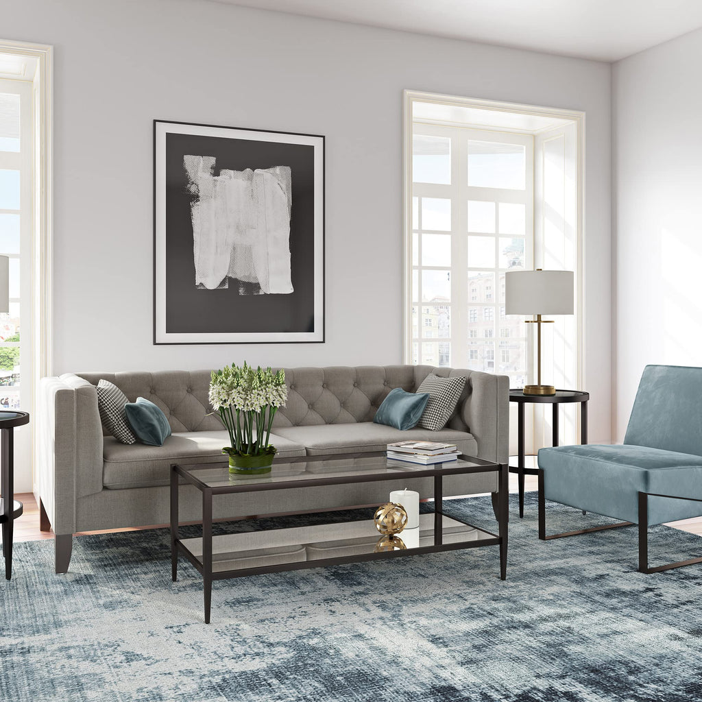 Henn&Hart 45' Wide Rectangular Coffee Table With Mirror Shelf In Blackened Bronze, Modern Coffee Tables For Living Room, Studio Apartment Essentials