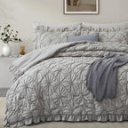 Bedazzled Queen Size Comforter Sets,Grey Bedding Comforter Set, 3 Pieces Pinch Pleat Bedding Sets With Comforter And Pillowcases