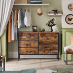 Wlive Dresser For Bedroom With 5 Drawers, Wide Bedroom Dresser With Drawer Organizers, Chest Of Drawers, Fabric Dresser For Living Room, Closet, Hallway, Rustic Brown Wood Grain Print