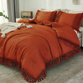 Andency Queen Comforter Set Burnt Orange, 3 Pieces Boho Terracotta Lightweight Fall Bedding Comforter Sets, Tassel Rust Bed Set
