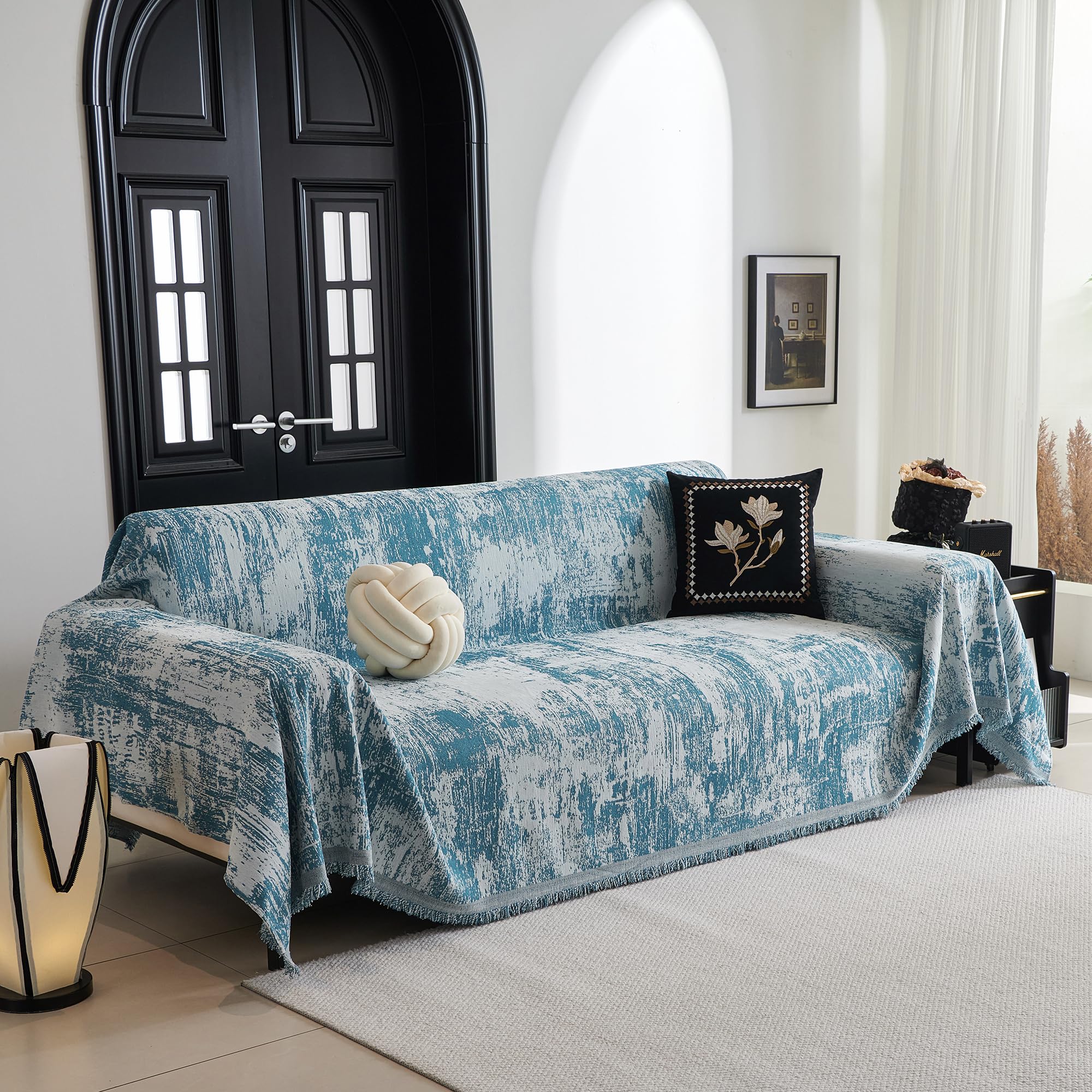 Mysky Home Sectional Couch Cover Sage Abstract Geometric Sofa Covers For Sectional Sofa L Shape Chenille Couch Protector For Dog