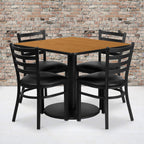 Flash Furniture Jamie 36'' Square Natural Laminate Table Set With Round Base And 4 Ladder Back Metal Chairs - Black Vinyl Seat